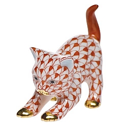 Herend   Animals   Cats - Herend Stretching Kitty Rust