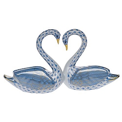 Herend   Animals   Birds - Herend Kissing Swans Blue