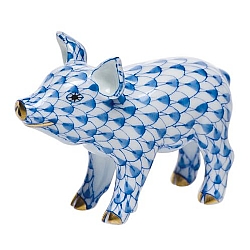 Herend   Animals   Farm - Herend Little Pig Standing Blue