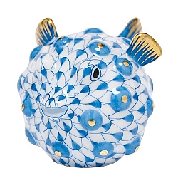 Herend   Animals   Aquatic - Herend Puffer Fish Blue