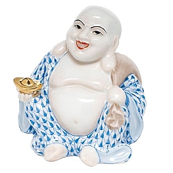 Herend   Home Decor   Figurines - Herend Small Laughing Buddha Blue