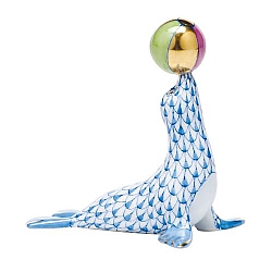 Herend   Animals   Aquatic - Herend Sea Lion With Ball Blue