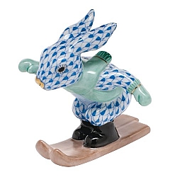 Herend   Animals   Rabbits - Herend Ski Bunny Blue