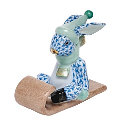 Herend   Animals   Rabbits - Herend Sledding Bunny Blue