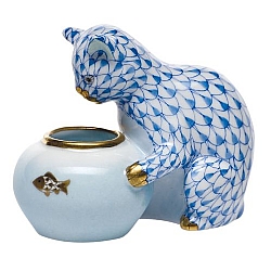 Herend   Animals   Cats - Herend Gone Fishing Blue