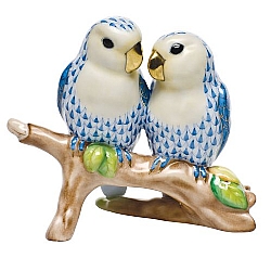 Herend   Animals   Birds - Herend Love Birds On Branch Blue