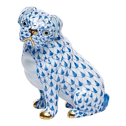 Herend   Animals   Dogs - Herend Sitting Pug Blue