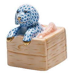 Herend   Animals   Dogs - Herend Puppy In Crate Blue