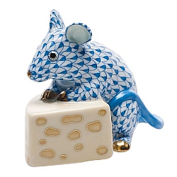 Herend   Animals   Little Animals - Herend Mouse With Cheese Blue