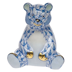 Herend   Animals   Bear - Herend Miniature Baby Bear Sitting Blue