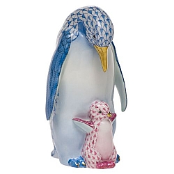 Herend   Animals   Birds - Herend Penguin With Baby Multicolor