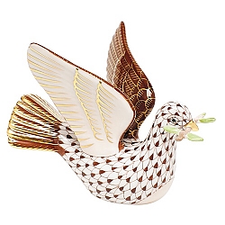 Herend   Animals   Birds - Herend Peace Dove With Branch Chocolate