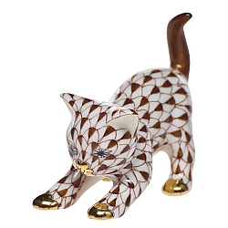 Herend   Animals   Cats - Herend Stretching Kitty Chocolate