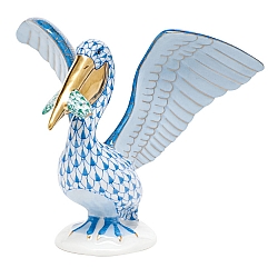 Herend   Animals   Birds - Herend Pelican With Fish Blue and Green