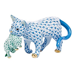 Herend   Animals   Cats - Herend Motherly Love  Multicolor Blue