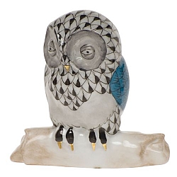 Herend   Animals   Birds - Herend Owl On Branch Black