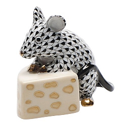 Herend   Animals   Little Animals - Herend Mouse With Cheese Black