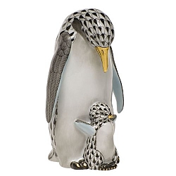 Herend   Animals   Birds - Herend Penguin W/baby Black