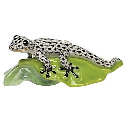 Herend   Animals   Snake - Herend Gecko On Leaf Black