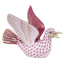 Herend   Animals   Birds - Herend Peace Dove with branch Raspberry