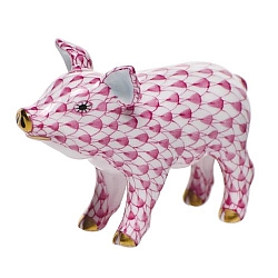 Herend   Animals   Farm - Herend Little Pig Standing Raspberry