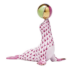 Herend   Animals   Aquatic - Herend Sea Lion W/ball Raspberry