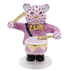 Herend   Animals   Bear - Herend Little Drummer Bear Raspberry