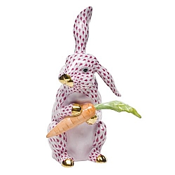 Herend   Animals   Rabbits - Herend Large Bunny with carrot Raspberry