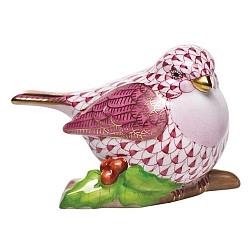 Herend   Animals   Birds - Herend Little Bird On Holly Raspberry