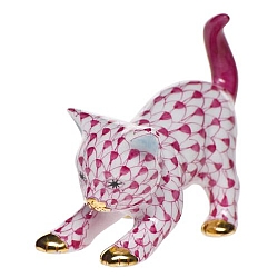 Herend   Animals   Cats - Herend Stretching Kitty Raspberry