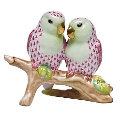 Herend   Animals   Birds - Herend Love Birds On Branch Raspberry