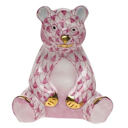 Herend   Animals   Bear - Herend Miniature Baby Bear Sitting Raspberry