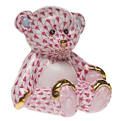 Herend   Animals   Bear - Herend Small Teddy Bear Raspberry