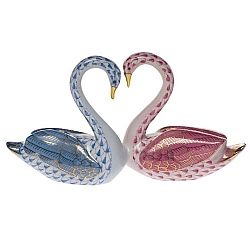 Herend   Animals   Birds - Herend Kissing Swans Multicolor