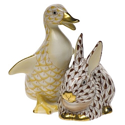 Herend   Animals   Rabbits - Herend Duckling & Bunny Multicolor