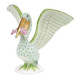 Herend   Animals   Birds - Herend Pelican with fish Lime and Raspberry