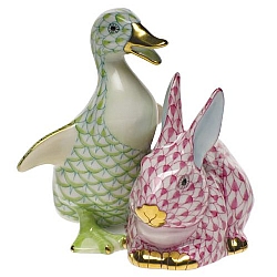 Herend   Animals   Rabbits - Herend Duckling & Bunny Multicolor