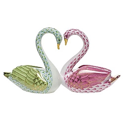 Herend   Animals   Birds - Herend Kissing Swans Multicolor