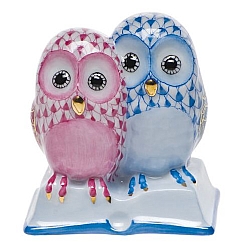 Herend   Animals   Birds - Herend Pair Of Owls On Book Multicolor