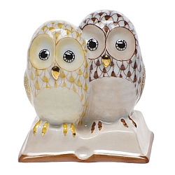 Herend   Animals   Birds - Herend Pair Of Owls On Book Multicolor