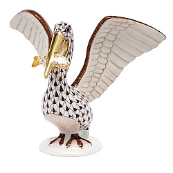 Herend   Animals   Birds - Herend Pelican with fish Chocolate and Butterscotch