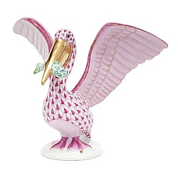 Herend   Animals   Birds - Herend Pelican with Fish Raspberry & Lime