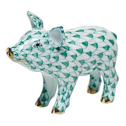 Herend   Animals   Farm - Herend Little Pig Standing Green