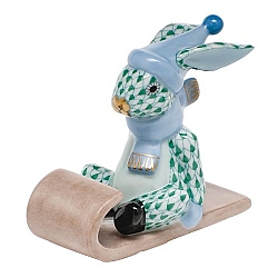 Herend   Animals   Rabbits - Herend Sledding Bunny Green