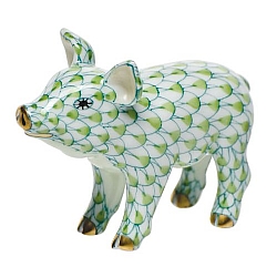 Herend   Animals   Farm - Herend Little Pig Standing Key lime