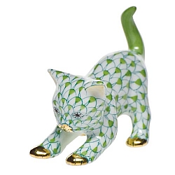 Herend   Animals   Cats - Herend Stretching Kitty Key lime