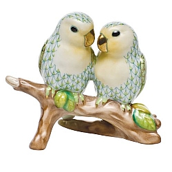 Herend   Animals   Birds - Herend Love Birds On Branch Key lime