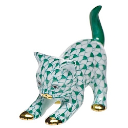 Herend   Animals   Cats - Herend Stretching Kitty Green