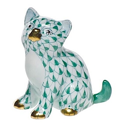 Herend   Animals   Cats - Herend Sitting Kitty Green