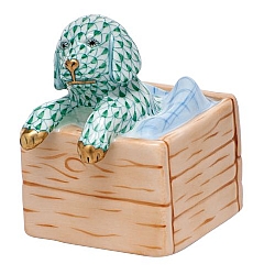 Herend   Animals   Dogs - Herend Puppy In Crate Green